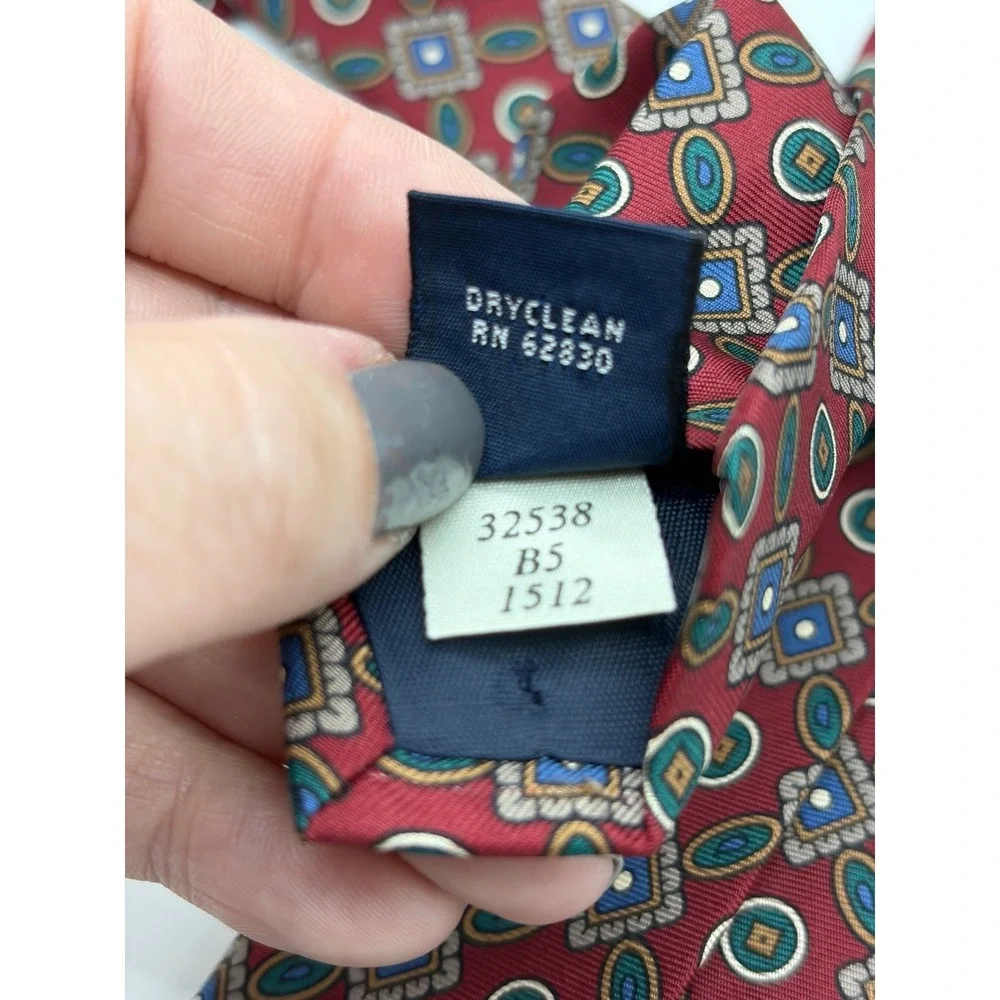Lands' End 100% Silk, Red/Green/Blue/Geometric Pattern Necktie